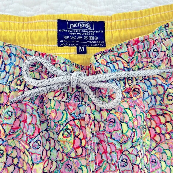 Michael’s Mesh Liner Swim Trunks Shorts Men’s Size Medium M Abstract Fish Multi - Picture 2 of 5